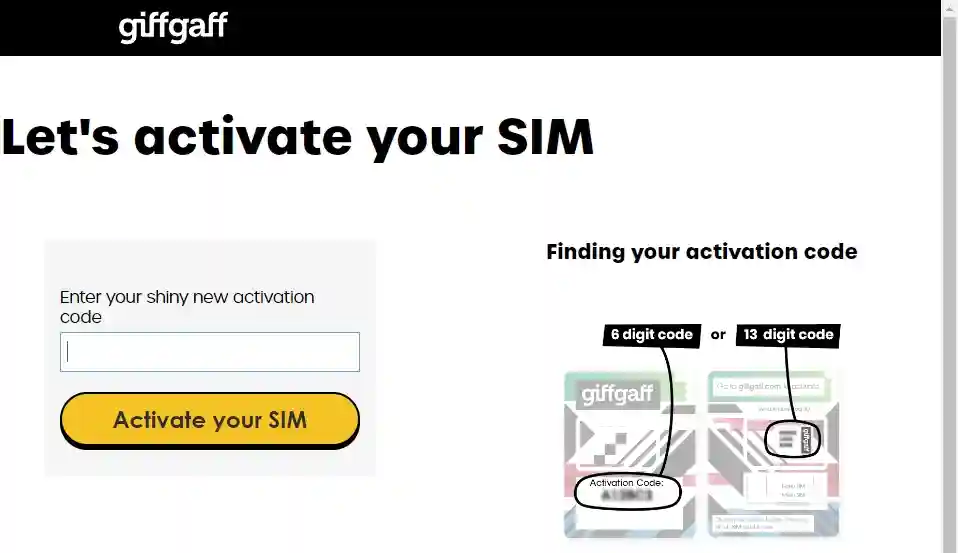 giffgaff enter activation code